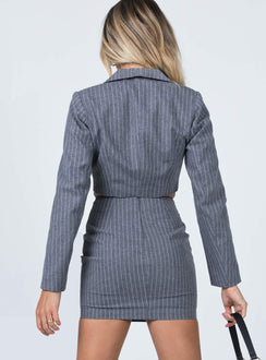 back view of model wearing Princess Polly Claremont Mini Skirt Grey 