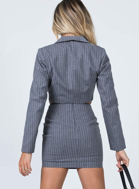 back view of model wearing Princess Polly Claremont Mini Skirt Grey 