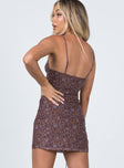 back view of model wearing Princess Polly Motel Tintin Dress Flower Garden Brown 