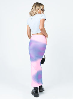back view of model wearing Princess Polly Ryleee Low Rise Blurred Maxi Skirt Pink 