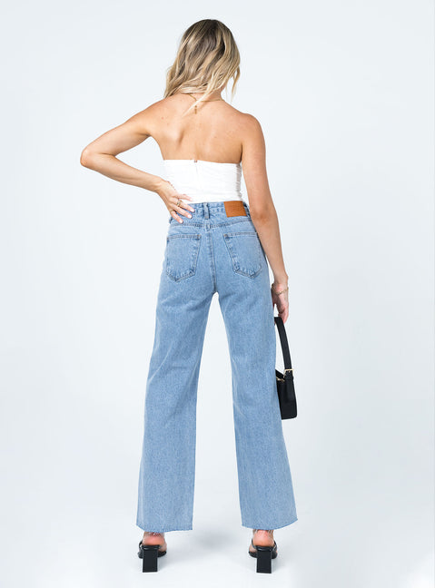 back view of model wearing Princess Polly Arlington Straight Leg Denim Jeans High Waisted 