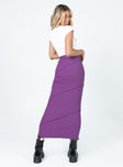 back view of model wearing Princess Polly Oscar Maxi Skirt Dark Purple 