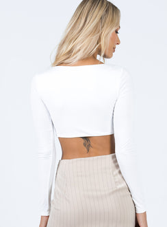 back view of model wearing Princess Polly Kenzie Long Sleeve Top White 