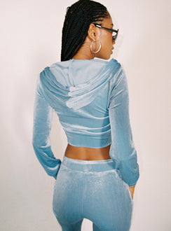 Velour Hoodie Blue Princess Polly  Cropped 