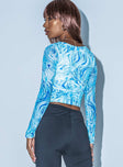 back view of model wearing Princess Polly Nikola Long Sleeve Top Blue 