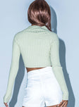 back view of model wearing Princess Polly Iris Long Sleeve Top Green 