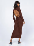 back view of model wearing Princess Polly Kari Midi Dress Brown 