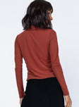 back view of model wearing Princess Polly Blanca Long Sleeve Top Brown 