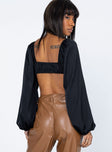 back view of model wearing Princess Polly Naiya Long Sleeve Top Black 