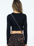 back view of model wearing Princess Polly Motel Bonnie Top Black Disco Diva Hotfix Full Sleeves Crew Neck 