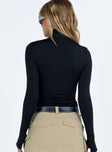 Black long sleeve top Rolled turtleneck Good Stretch Unlined