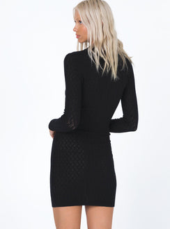 back view of model wearing Princess Polly Zayda Long Sleeve Mini Dress Black 