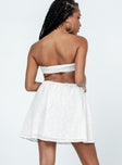 back view of model wearing Princess Polly Lulani Mini Dress White Sweetheart Neckline 