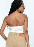 back view of model wearing Princess Polly Organic Lorein Strapless Top White Sleeveless Square Neck 