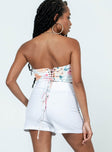 White shorts High waisted  Wide waistband  Twin hip pockets Invisible zip fastening at side 