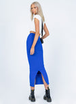 back view of model wearing Princess Polly Averill Maxi Skirt Blue 