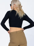 back view of model wearing Princess Polly Astrid Long Sleeve Top Black 