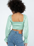 back view of model wearing Princess Polly Jolie Long Sleeve Top Green 