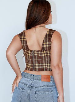 back view of model wearing Princess Polly Cheyenne Top Brown 