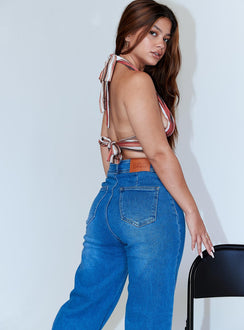 back view of model wearing Princess Polly Atlanta Denim Jeans Mid Rise 