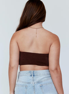 back view of model wearing Princess Polly Lomez Top Brown 
