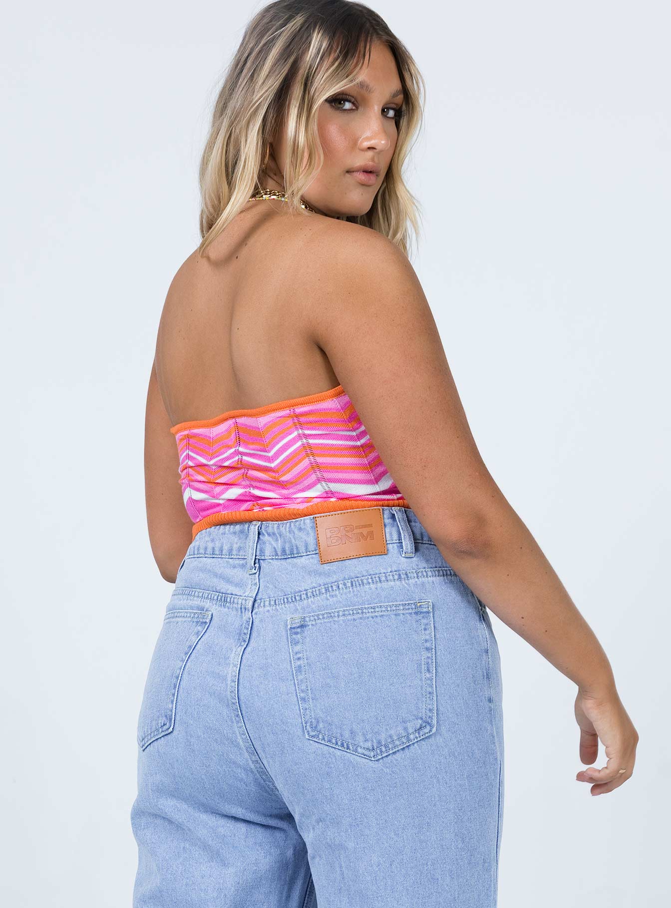 back view of model wearing Princess Polly Rosalia Top Pink 