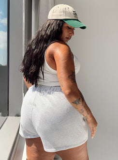 Track shorts High waisted Thick elasticated waistband Relaxed through leg