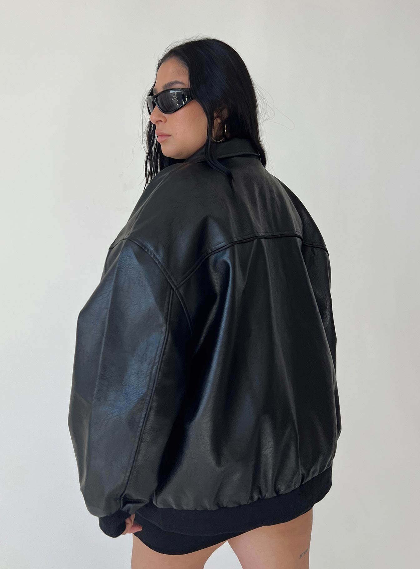 Bomber jacket Faux leather material  Classic collar  Zip front fastening  Ribbed waistband & cuffs  Twin hip pockets  Non-stretch Fully lined 