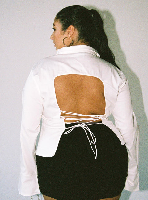 product Princess Polly Full Sleeves Square Neck  Belshaw Lace Up Back Shirt Ivory Curve