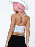 back view of model wearing Princess Polly Norman Top Silver Sleeveless Cowl 