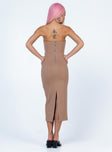 back view of model wearing Princess Polly Archy Midi Dress Beige Square Neck 