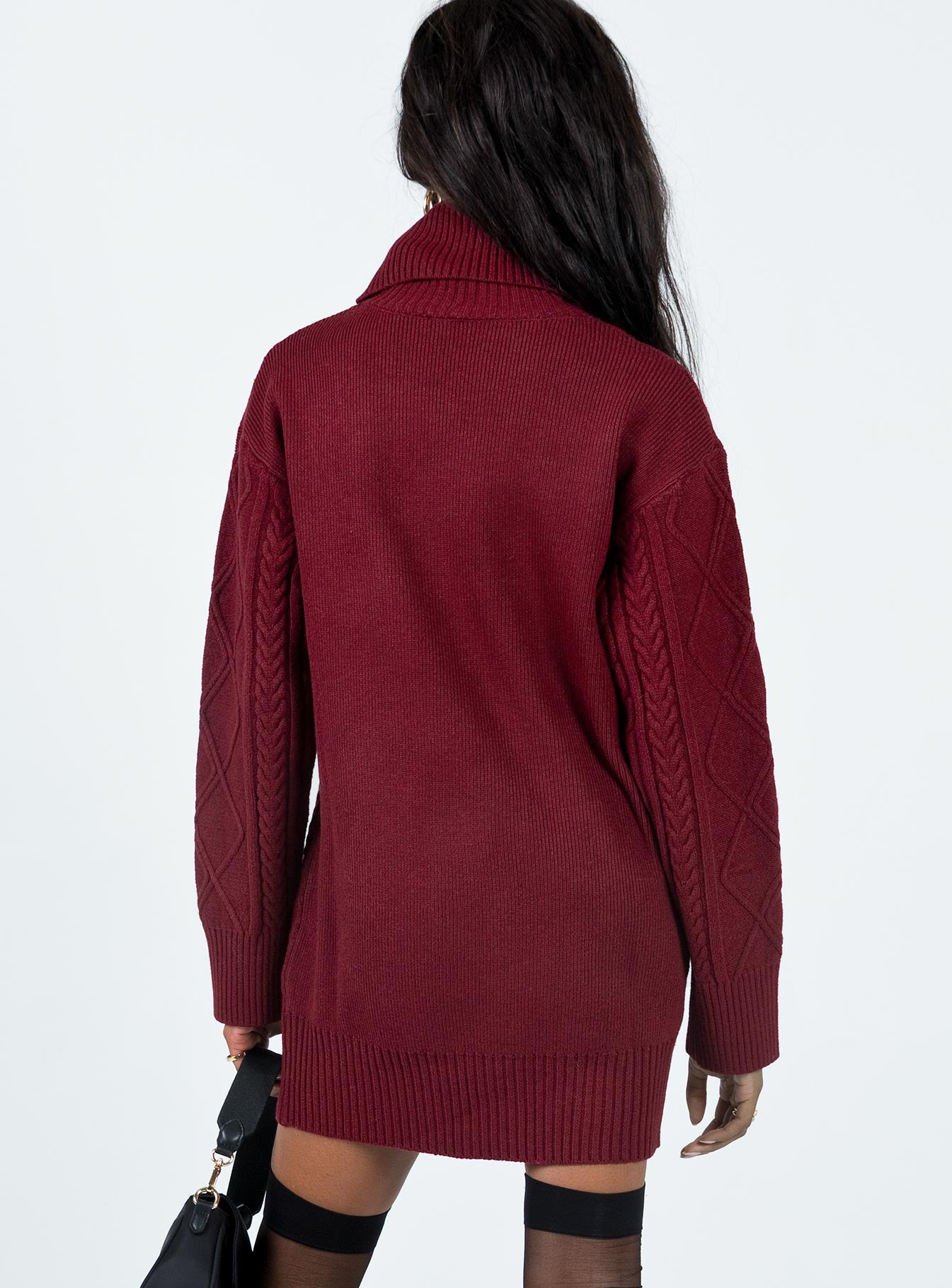 product Princess Polly High Neck  Bonington Sweater Dress Burgundy