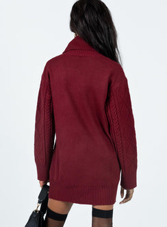 product Princess Polly High Neck  Bonington Sweater Dress Burgundy
