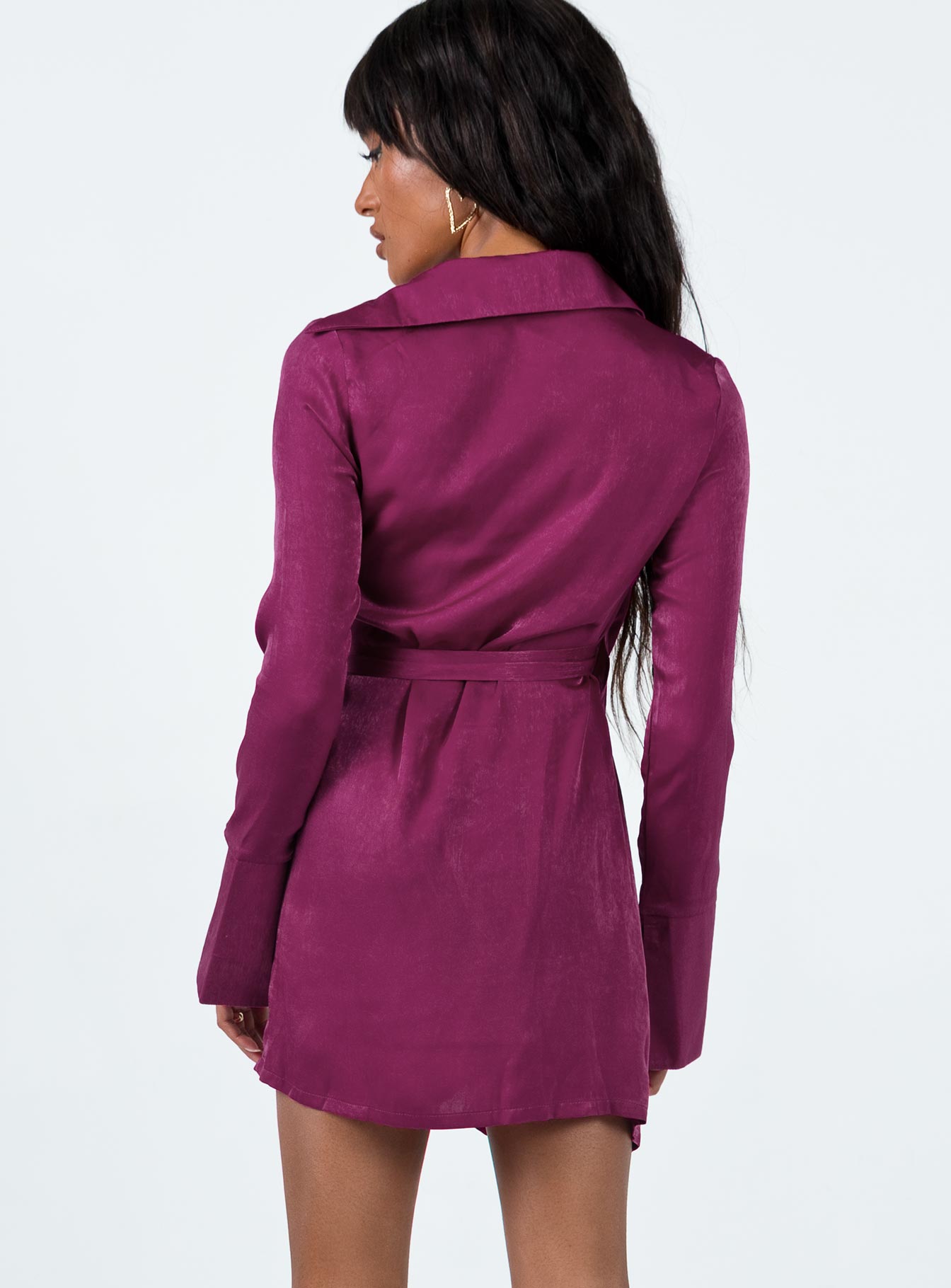 product Princess Polly V-Neck  Diddam Long Sleeve Mini Dress Burgundy