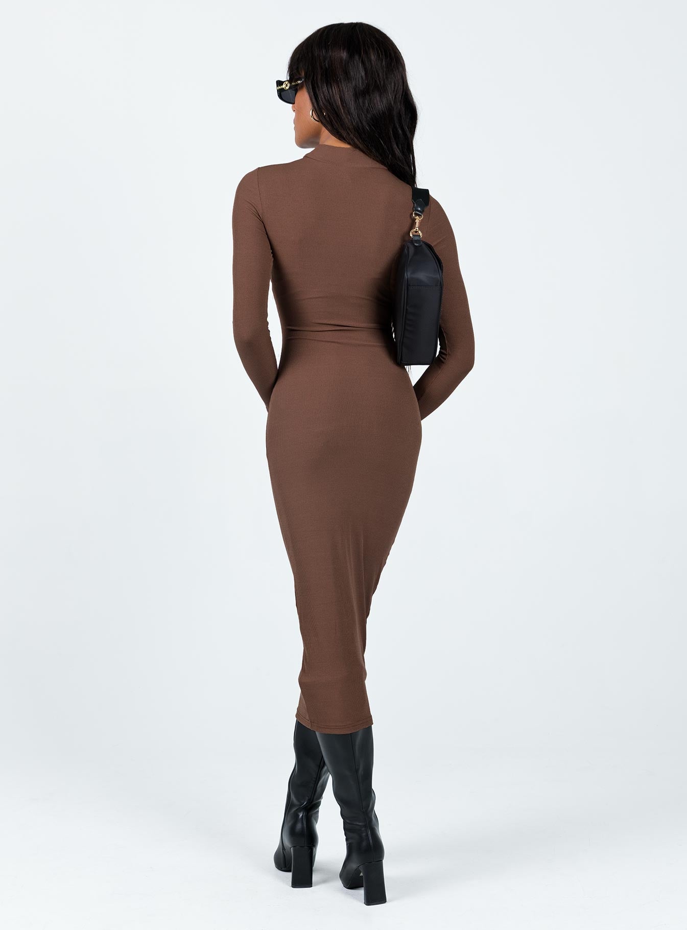 product Princess Polly High Neck  Llandil Long Sleeve Midi Dress Brown