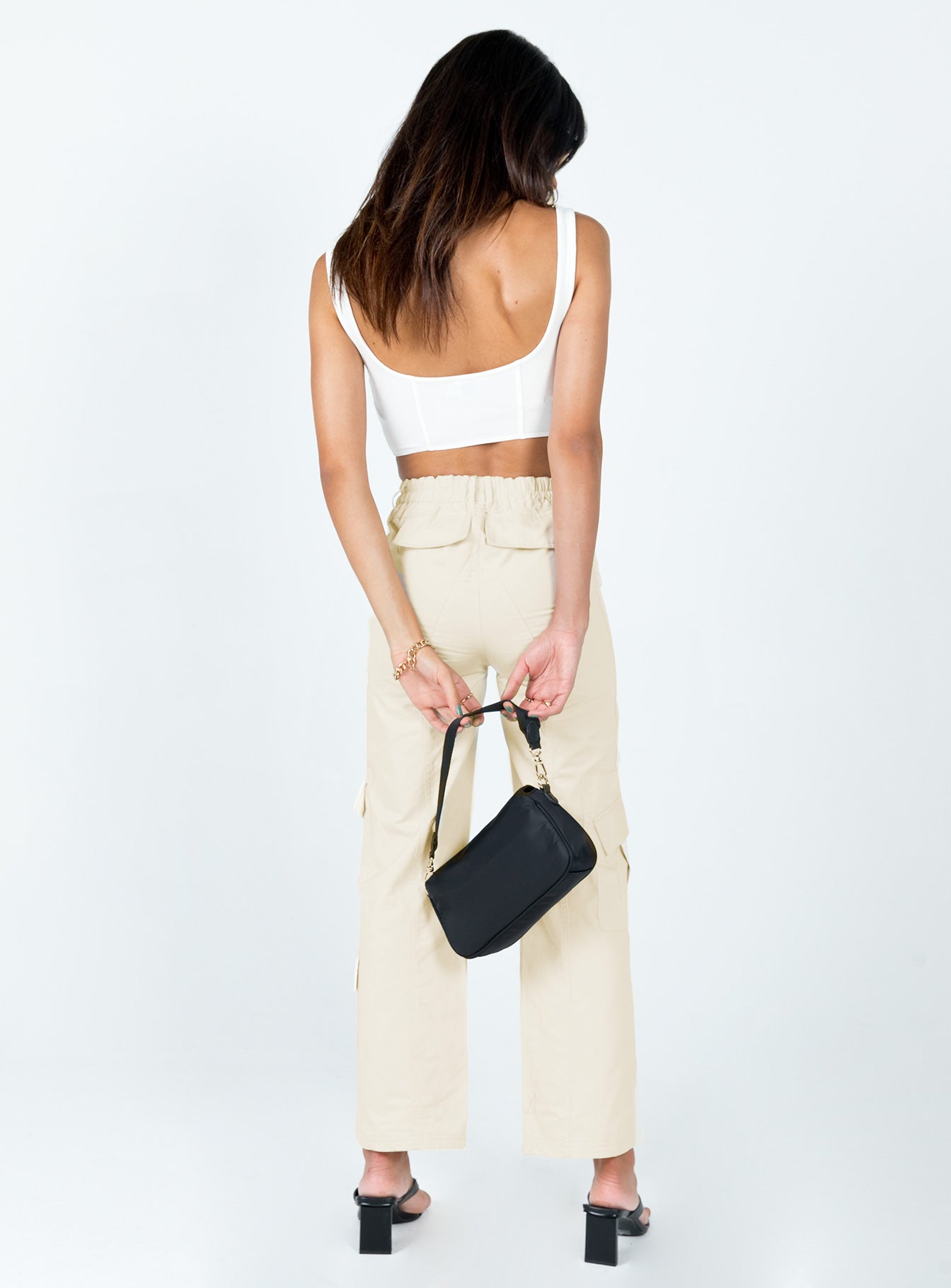 back view of model wearing Princess Polly Joelle Pants Cream 