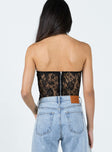 back view of model wearing Princess Polly Rafferty Strapless Bodysuit Black Sleeveless Sweetheart 