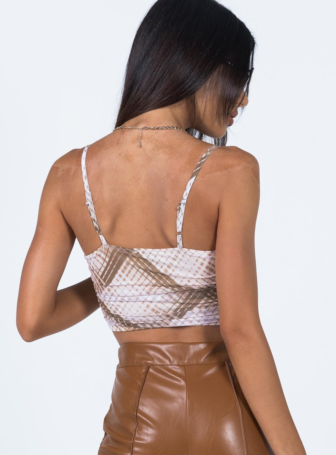 back view of model wearing Princess Polly Coraline Top Brown 