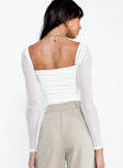 back view of model wearing Princess Polly Sussock Long Sleeve Bodysuit White Full Sleeves Square Neck 