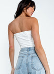 back view of model wearing Princess Polly Yazmin Strapless Corset White Sleeveless Square Neck 