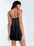 back view of model wearing Princess Polly Julia Mini Dress Black Sweetheart Neckline 