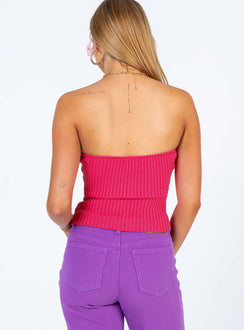 back view of model wearing Princess Polly Royce Strapless Top Pink 