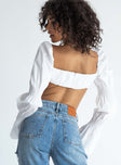 back view of model wearing Princess Polly Romina Long Sleeve Top White 