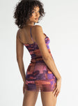 back view of model wearing Princess Polly Novia Mini Dress Brown / Purple 