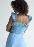 back view of model wearing Princess Polly Harry Top Blue 