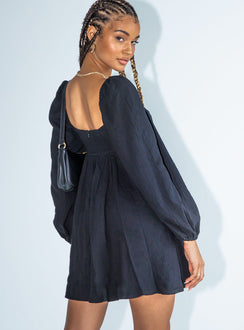back view of model wearing Princess Polly Lorna Long Sleeve Mini Dress Black 