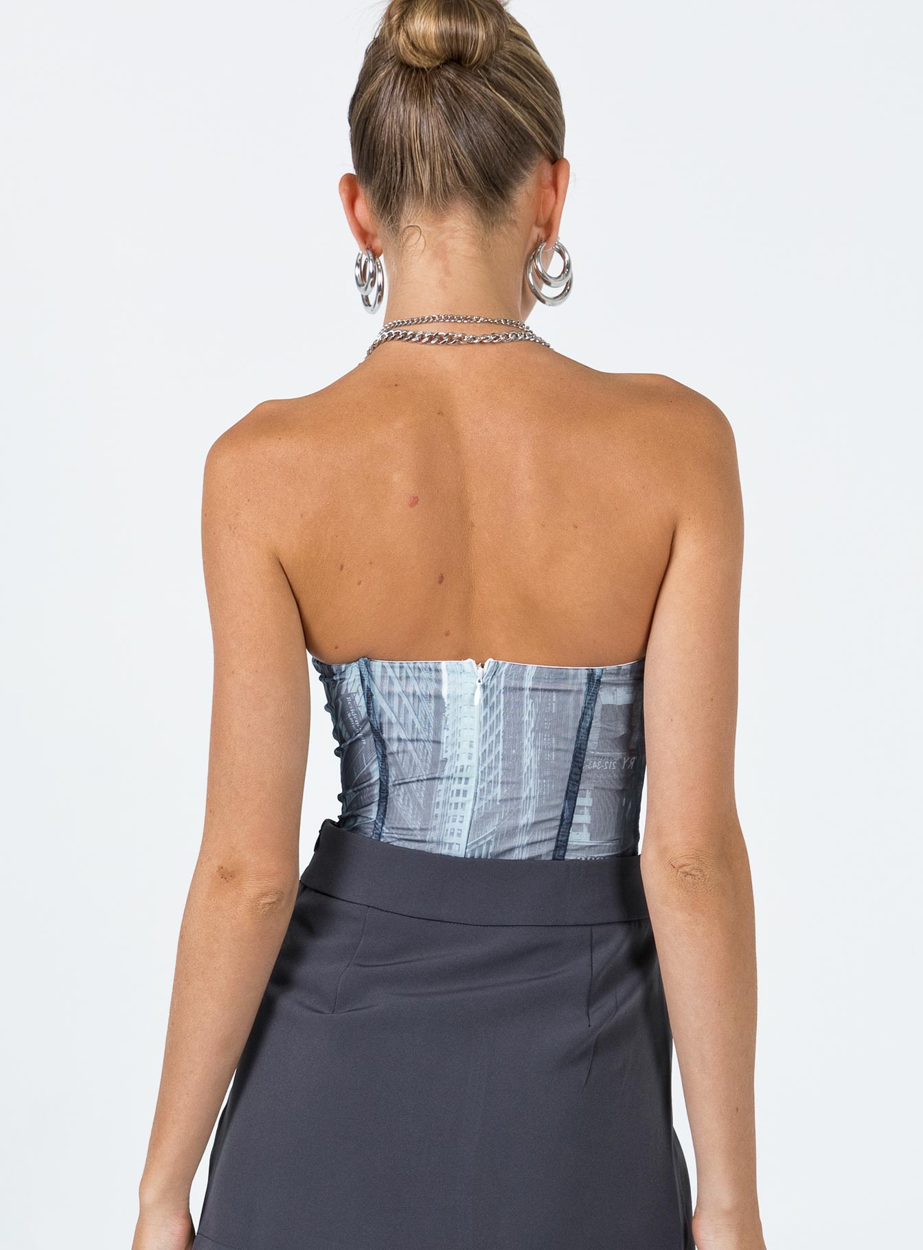 back view of model wearing Princess Polly New York Corset Bodysuit Multi Sleeveless Sweetheart 