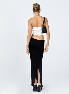 back view of model wearing Princess Polly Jordan Knit Midi Skirt Black 