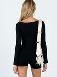 Romper Rib knit material Square neckline Keyhole cut-out with tie fastening  Good stretch Unlined 