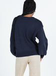 Front view of model wearing  front Harmony Knit Sweater Navy Princess Polly  Long 